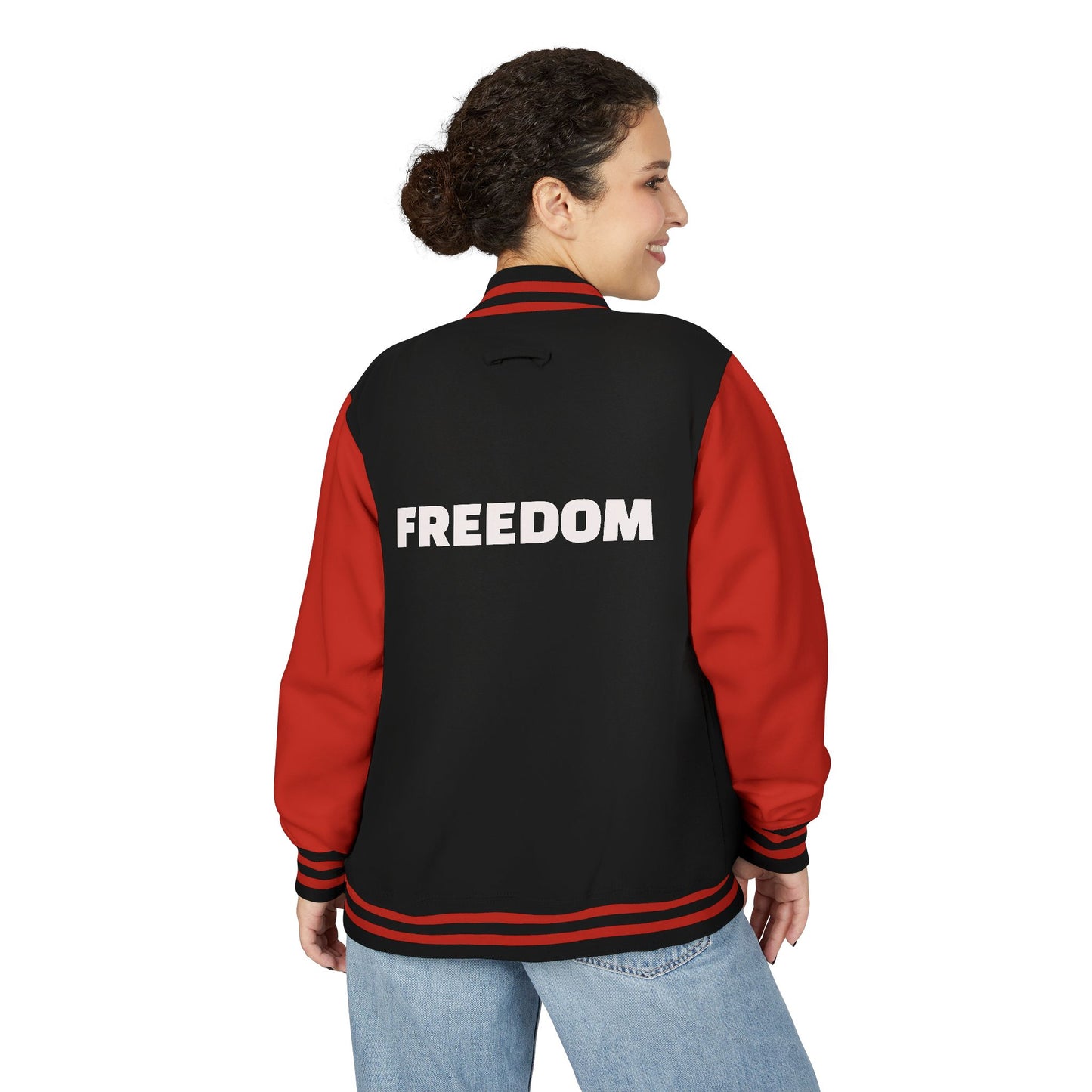Unisex Heavyweight Letterman Jacket, Freedom Spirit Jacket, Casual Outerwear, Sporty College Style, Gift for Graduates, Trendy [...]