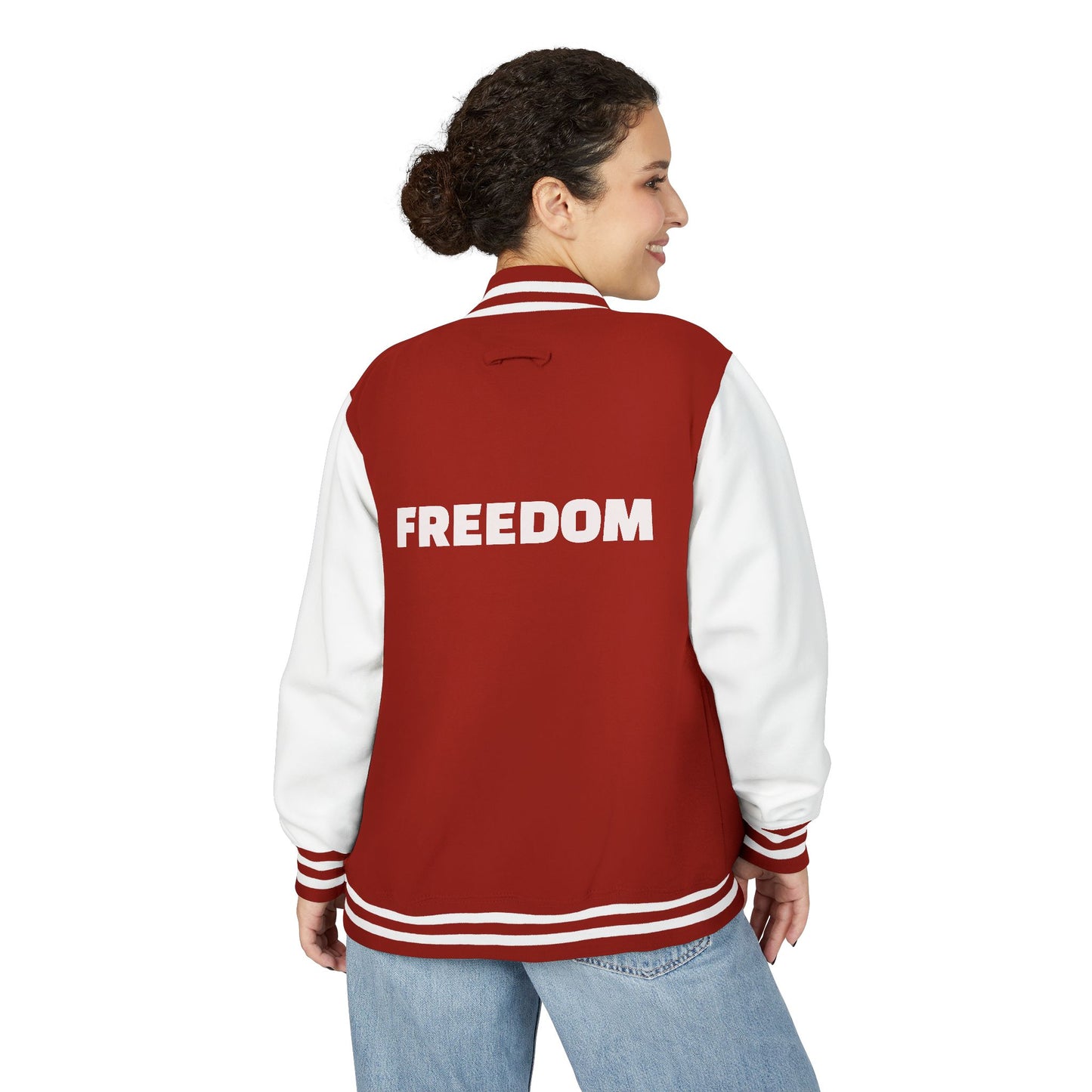 Unisex Heavyweight Letterman Jacket, Freedom Spirit Jacket, Casual Outerwear, Sporty College Style, Gift for Graduates, Trendy [...]
