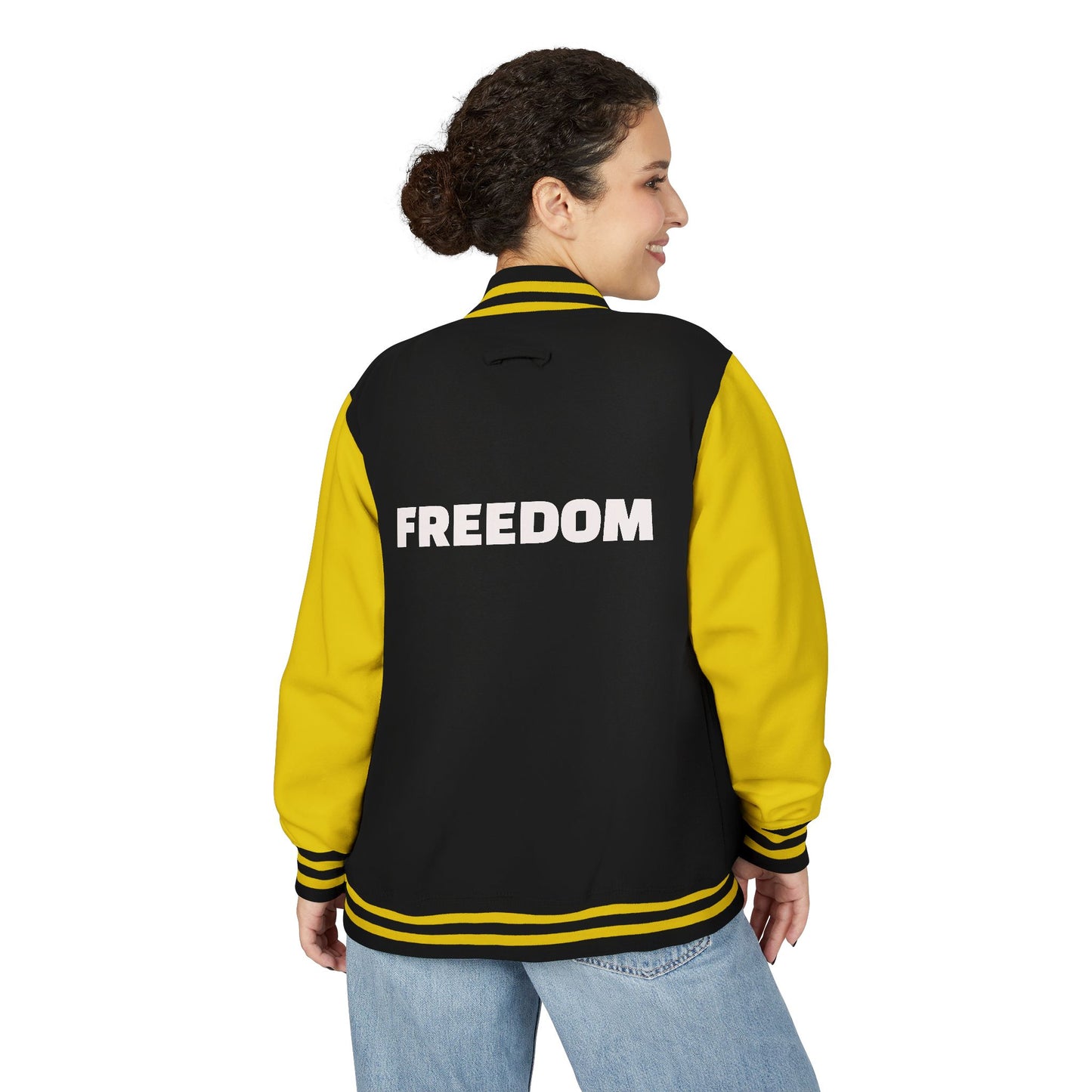 Unisex Heavyweight Letterman Jacket, Freedom Spirit Jacket, Casual Outerwear, Sporty College Style, Gift for Graduates, Trendy [...]