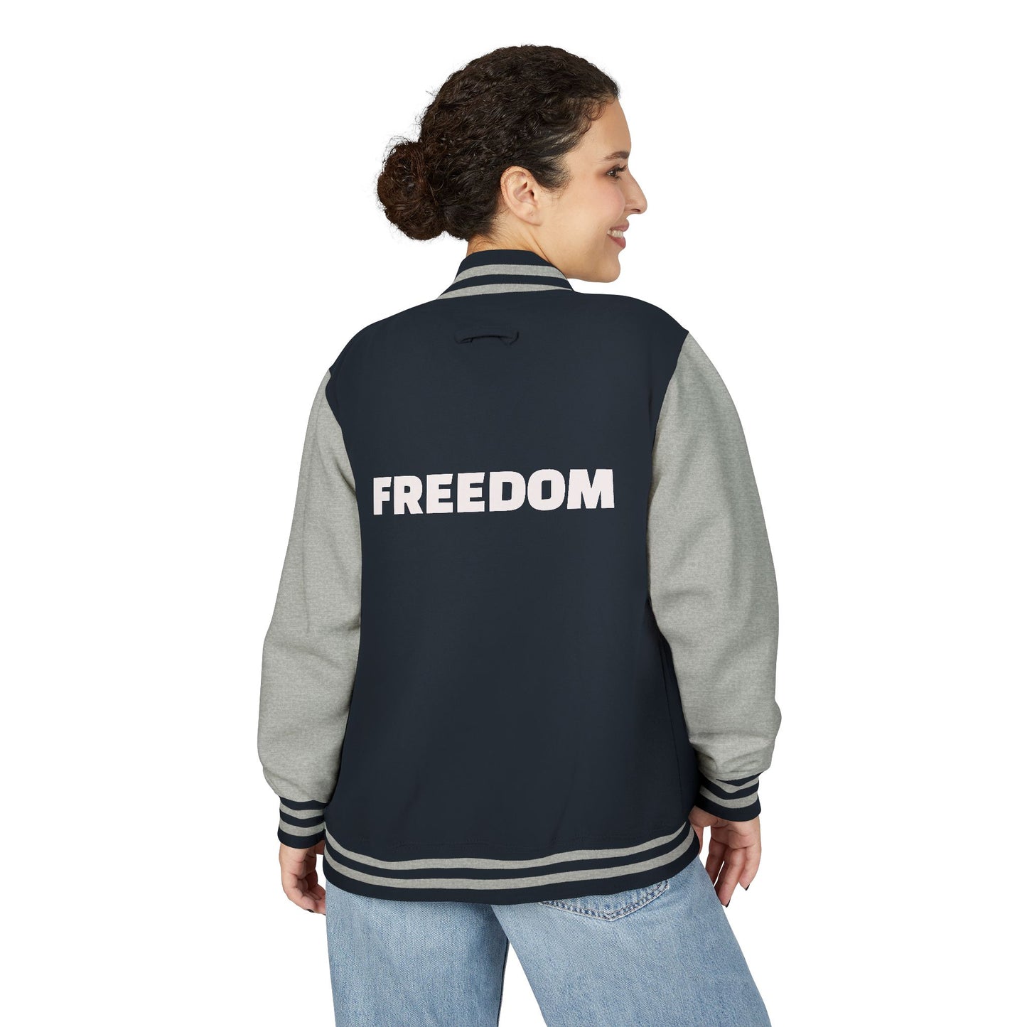 Unisex Heavyweight Letterman Jacket, Freedom Spirit Jacket, Casual Outerwear, Sporty College Style, Gift for Graduates, Trendy [...]
